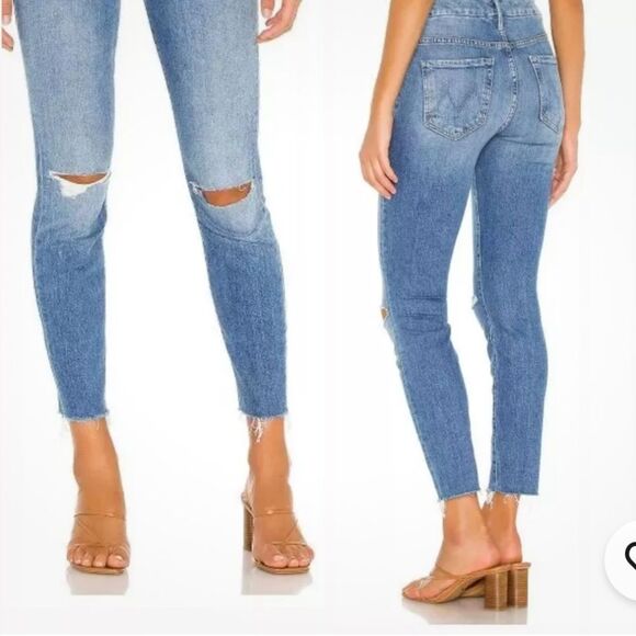 MOTHER Blue Distressed Skinny Jeans - Picture 2 of 7